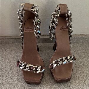 Jeffrey Campbell Tan Heels with Silver Chain Detail